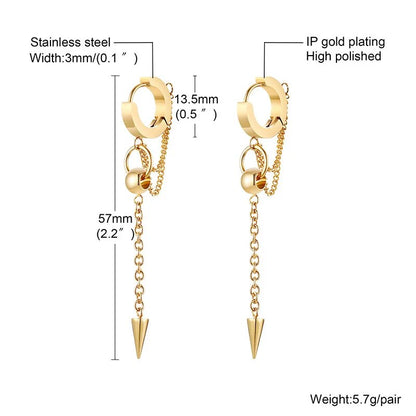 Women's Earrings Aretes para mujeres Punk Dangle Earrings for Women Men, Stainless Steel Hoop Circle with Conical Drop, Anti Allergy Rock Hip hop Ear Jewelry