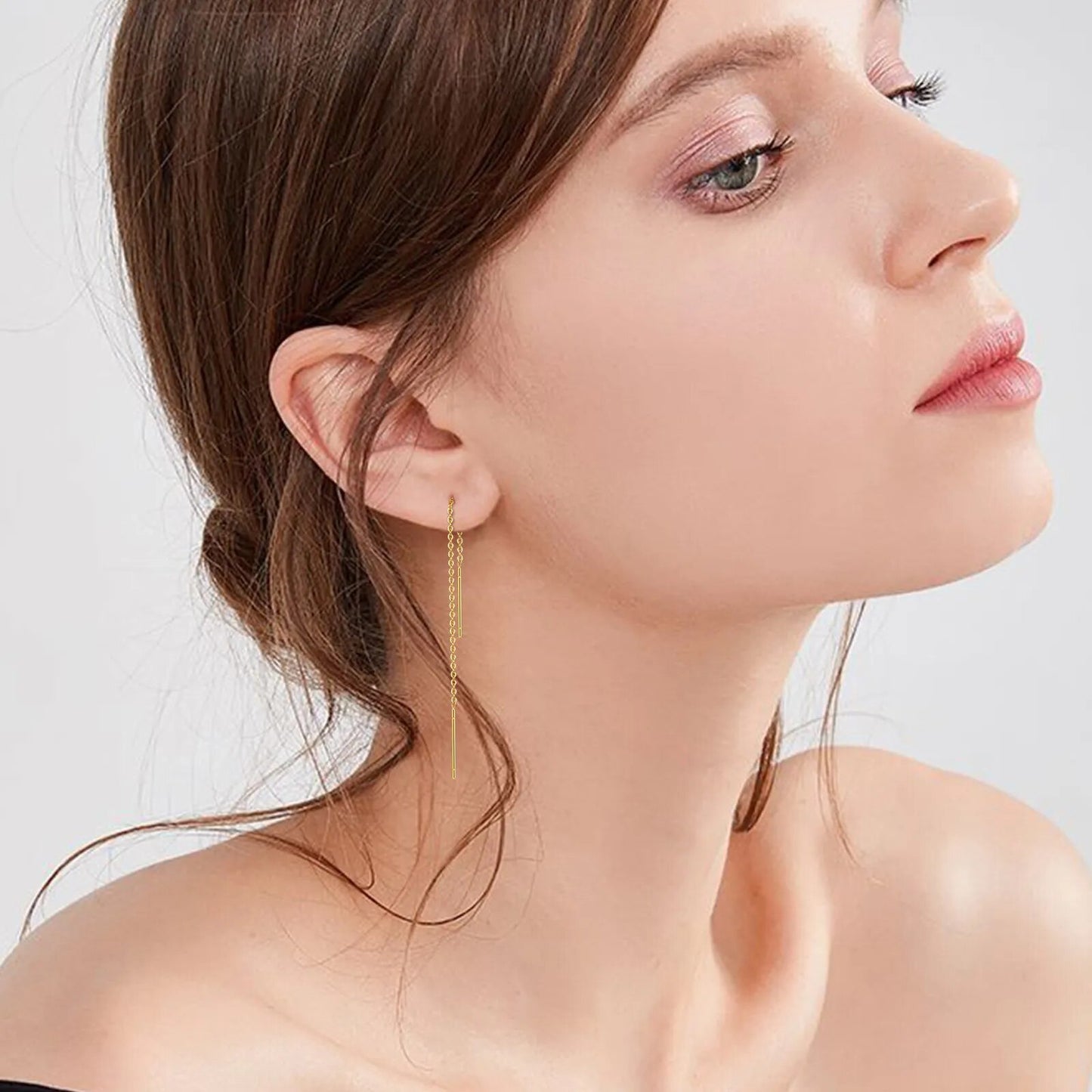 Women's Earrings Aretes para mujeres Delicate Japan Korean Long Tassel Linear Chain Earrings for Women, Stainless Steel Ear Line Threader Dangle Earring