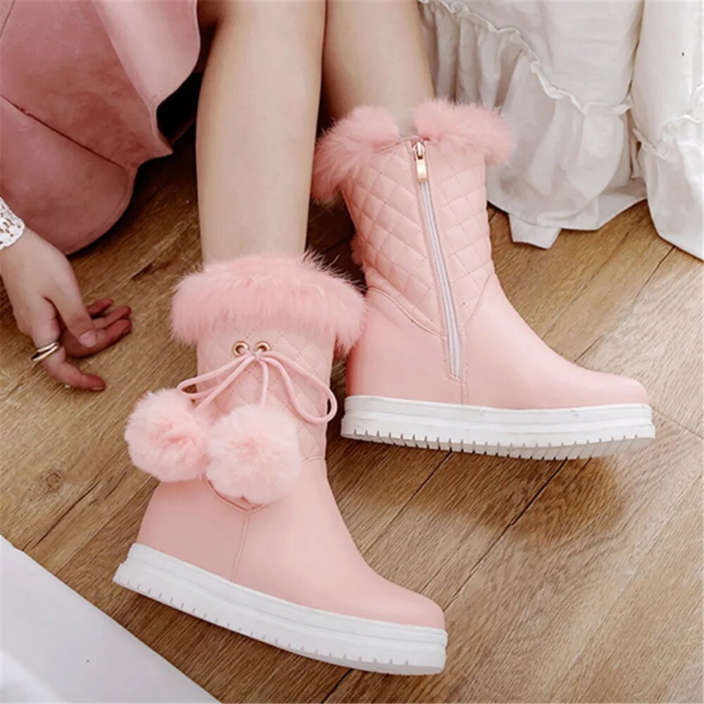 Winter Boots For Women - Botas de Invierno de Mujer Platform Thick Plush Warm Zip White Pink Black
