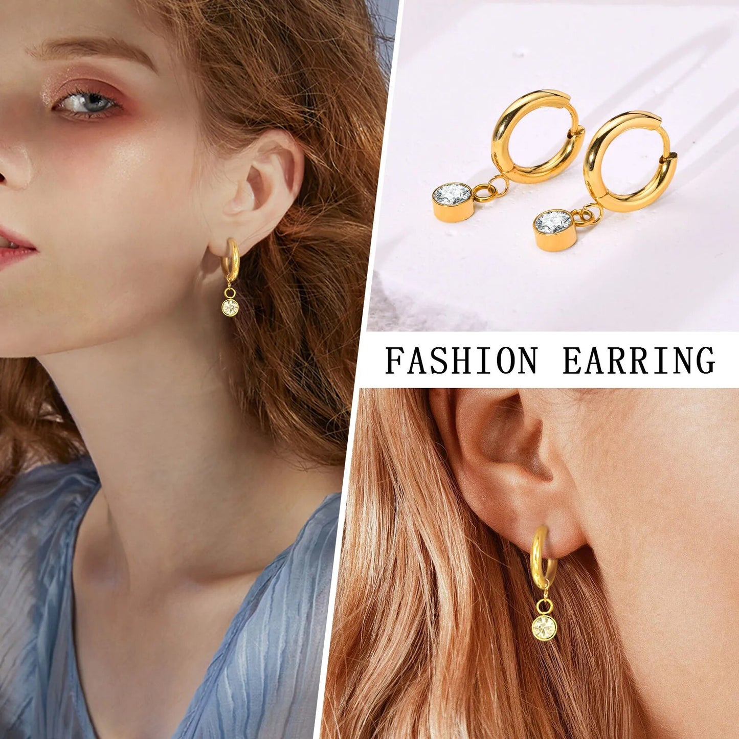 Women's Earrings Aretes para mujeres Women Hoop Earrings, Stone Dangle, Bling AAA CZ Stone Huggie, Simple Trendy Elegant Party Zodiac Constellation Gift