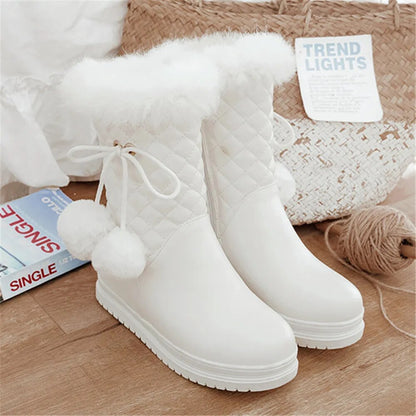 Winter Boots For Women - Botas de Invierno de Mujer Platform Thick Plush Warm Zip White Pink Black