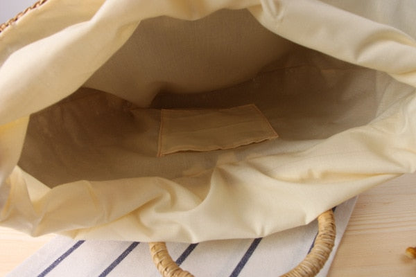 Handbags for women hand-carried straw bag handmade yellow grass woven women's bag colorful tassel wool ball beach bag