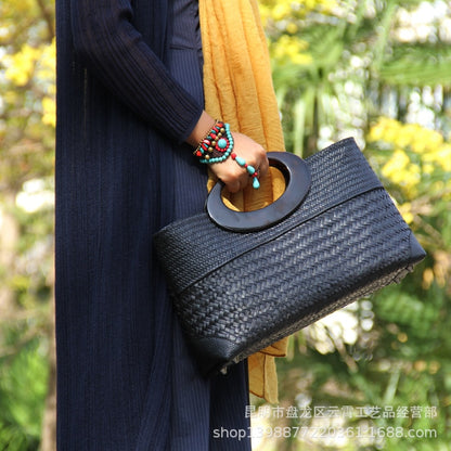Handbag for women braided women's bag straw bag women's handbag black