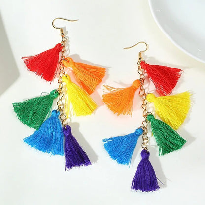 Women's Earrings Aretes para mujeres Chic Rainbow Color Long Tassel Earrings for Women Party Celebration Wear Gifts Jewelry
