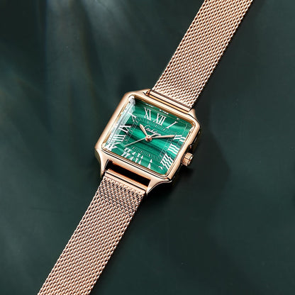 Women Watch Square Fashion Versatile Women's Small Green Watch Roman Numerals Quartz Wristwatch Reloj para Mujeres