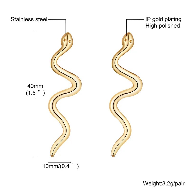 Women's Earrings Aretes para mujeres Chic Snake Shaped Earrings for Women Party Jewelry, Anti Allergy Stainless Steel Dangle Ear Clip Accessories