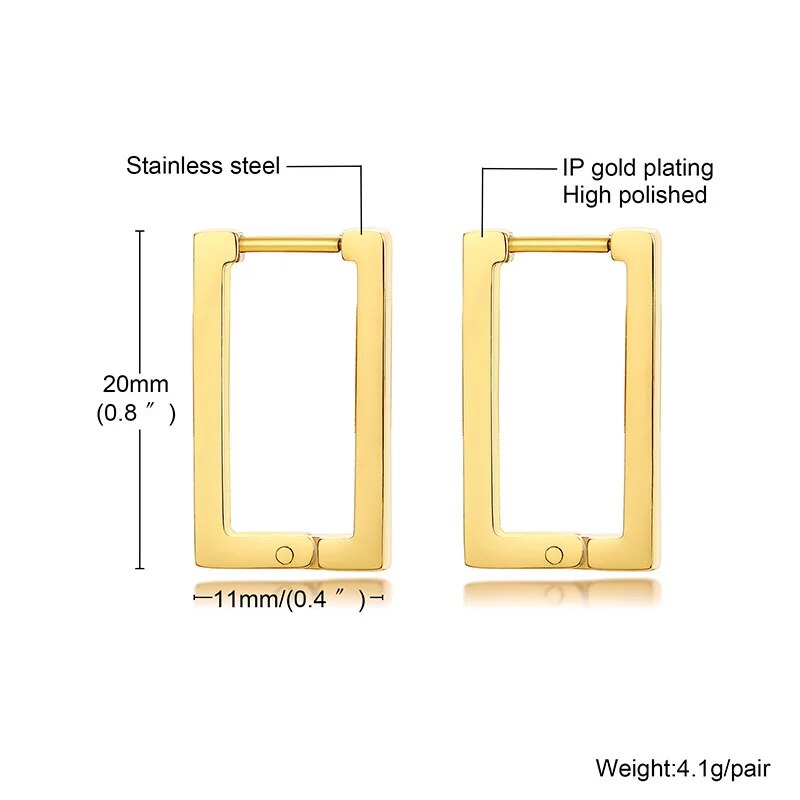 Women's Earrings Aretes para mujeres Minimalist Square Hoop Earrings for Women, Gold Color Stainless Steel Rectangle Ear Jewelry, Chic Simple Geometric Jewelry