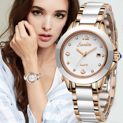 Women Watch Fashion Ladies Ceramic Wrist Watch Women Dress Watches Stainless Steel Waterproof Date Clock Reloj para Mujeres