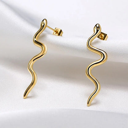 Women's Earrings Aretes para mujeres Chic Snake Shaped Earrings for Women Party Jewelry, Anti Allergy Stainless Steel Dangle Ear Clip Accessories