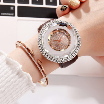Women Watch White Rhinestone Ladies Watch Leather Bracelet Quartz Womens Wristwatch Fashion Casual Reloj para Mujeres