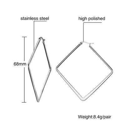 Women's Earrings Aretes para mujeres Chic Square Rhombus Big Hoop Earrings For Women Stainless Steel Color Oversized Geometry Party Street Wear Brincos