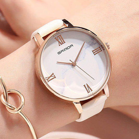 Women Watch White Leather Quartz Ladies Watch Simple Dial Girl Clock Casual Ladies Reloj para Mujeres