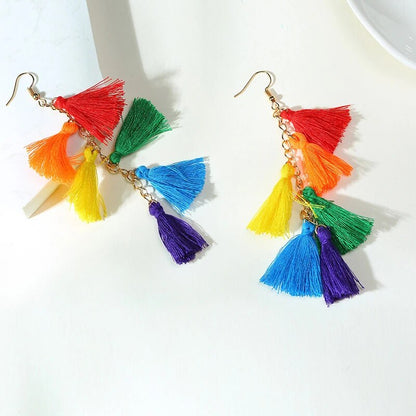 Women's Earrings Aretes para mujeres Chic Rainbow Color Long Tassel Earrings for Women Party Celebration Wear Gifts Jewelry