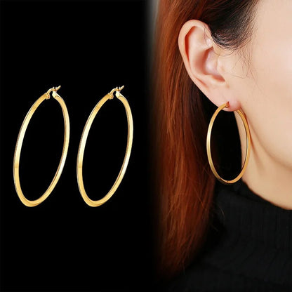 Women's Earrings Aretes para mujeres Minimalist Large Hoop Earrings for Women, Anti Allergy Stainless Steel Big Circle Round Ear Gift Jewelry