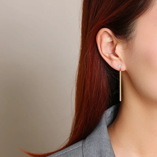 Women's Earrings Aretes para mujeres Minimalist Long Bar Dangle Earrings for Women, Stainless Steel Metal Ear Clip Accessory, Street Party Wear Jewelry