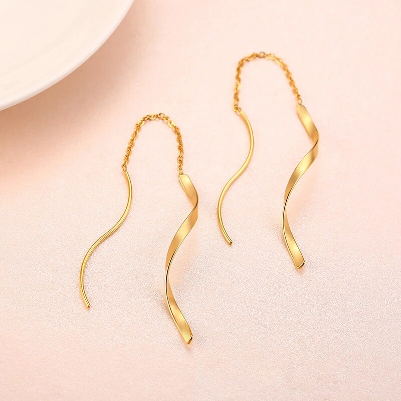 Women's Earrings Aretes para mujeres Trendy Long Twisted Line Earrings for Women Party Jewelry Gold and Color Stainless Steel Dangle Earring Gifts