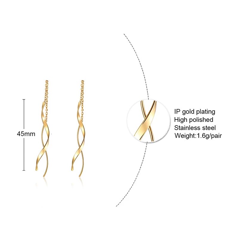 Women's Earrings Aretes para mujeres Trendy Long Twisted Line Earrings for Women Party Jewelry Gold and Color Stainless Steel Dangle Earring Gifts