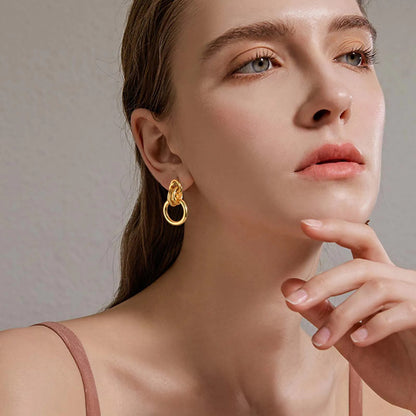 Women's Earrings Aretes para mujeres Gold Color Geometric Oval Hoop Earrings for Women, Simple Stainless Steel Metal Style Female Ear Gifts Accessory
