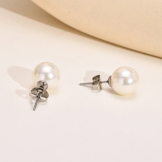 Women's Earrings Aretes para mujeres 10mm Simulated Pearl Earrings for Women, Simple Round Stud Earrings, Classic Vintage Simple Jewelry