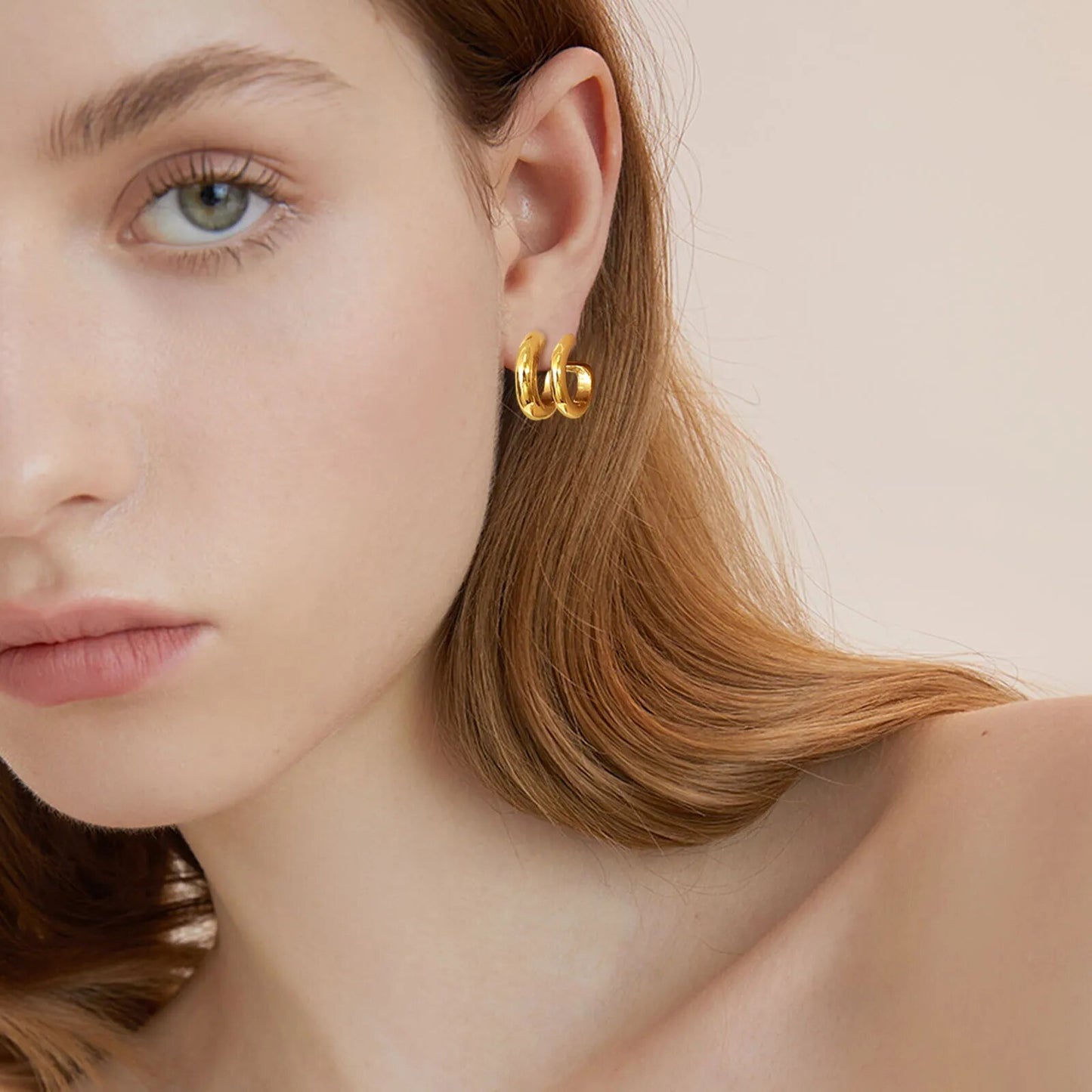 Women's Earrings Aretes para mujeres Women C Shaped Earrings, Gold Color Anti Allergy Stainless Steel Hoops, Chic Minimalist Metal Ear Jewelry
