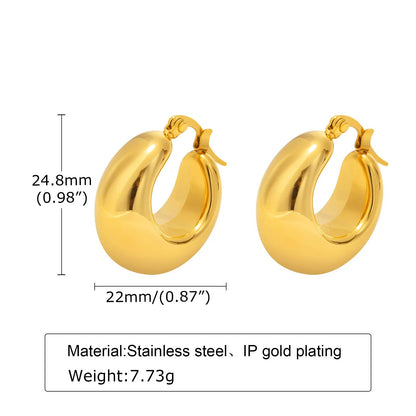 Women's Earrings Aretes para mujeres Chunky Round Hoop Earrings for Women Jewelry, Gold Color Stainless Steel Half Hollow Circle Earrings to Girls Gifts