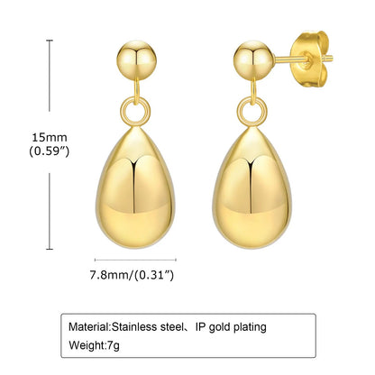 Women's Earrings Aretes para mujeres Chic Water Drop Earrings for Women, Anti Allergy Gold Color Stainless Steel Earring, Her Birthday Party Gift Jewelry