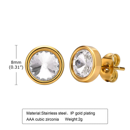 Women's Earrings Aretes para mujeres Simple Stud Earrings for Women, Gold Plated Stainless Steel Pin with AAA CZ Stone, Unisex Basic Ear Jewelry