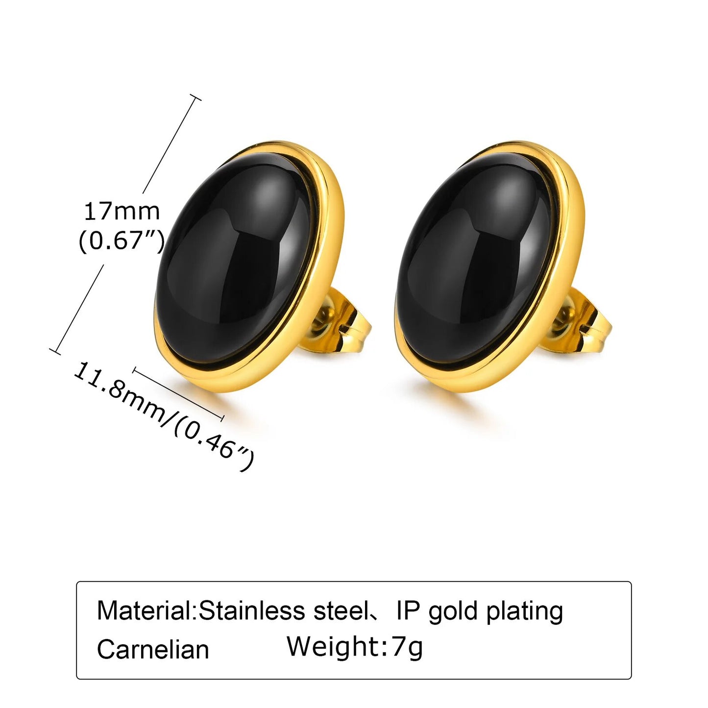 Women's Earrings Aretes para mujeres Retro Oval Black Natural Stone Stud Earrings for Women Gifts Jewelry, Gold Color Stainless Steel Ear Fashion Accessory