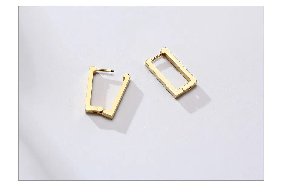Women's Earrings Aretes para mujeres Minimalist Square Hoop Earrings for Women, Gold Color Stainless Steel Rectangle Ear Jewelry, Chic Simple Geometric Jewelry