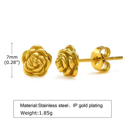 Women's Earrings Aretes para mujeres Elegant Rose Flower Stud Earrings for Women Party Wear, Gold Color Stainless Steel Ear Gift Jewelry to Lady Girls