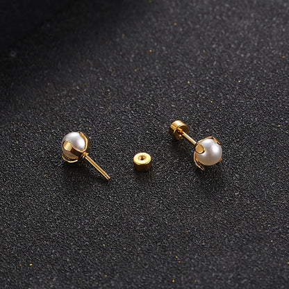 Women's Earrings Aretes para mujeres Simple Basic Stud Earrings for Women Men, Stainless Steel with Simulated Pearl Earrings, Casual Girl Boy Street Ear Jewelry