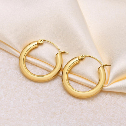 Women's Earrings Aretes para mujeres Simple Hoop Earrings for Women Lady Party Gifts Jewelry, High Polished Gold Color Stainless Steel Earring Accessories