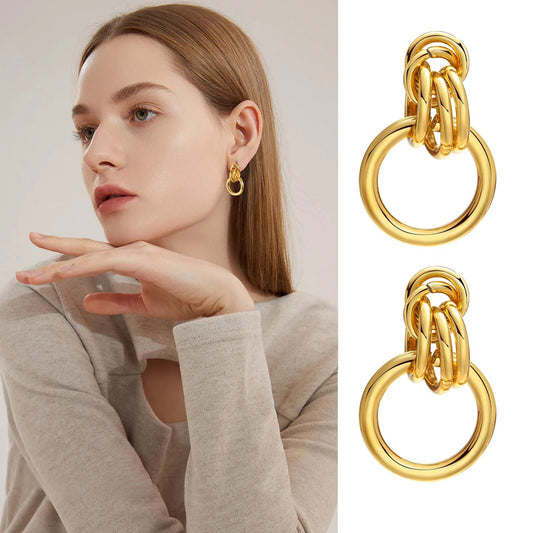 Women's Earrings Aretes para mujeres Gold Color Geometric Oval Hoop Earrings for Women, Simple Stainless Steel Metal Style Female Ear Gifts Accessory