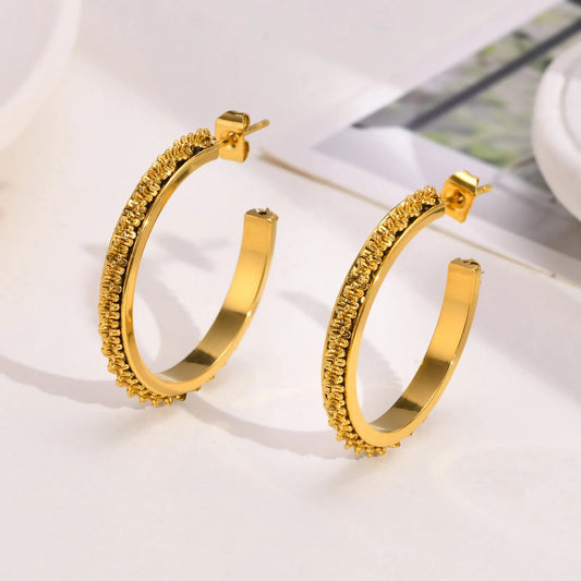Women's Earrings Aretes para mujeres Gold Color Hoop Earrings for Women, C Shaped Earrings, Stylish Anti Allergy Stainless Steel Huggie