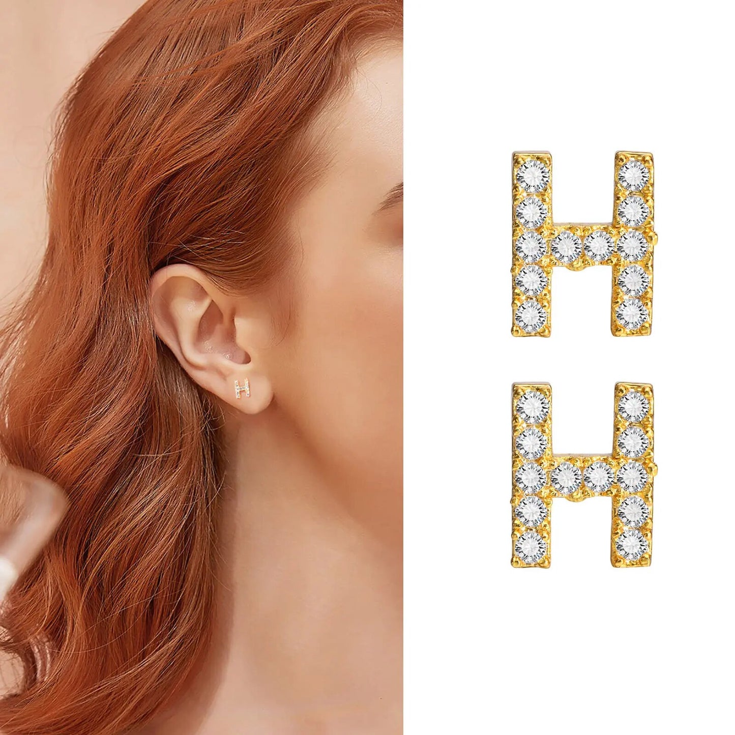 Women's Earrings Aretes para mujeres Delicate Bling 26 A-Z Initial Letter Stud Earrings for Women Girls, Small Gold Color Alphabet Name Earring Piercing Jewelry