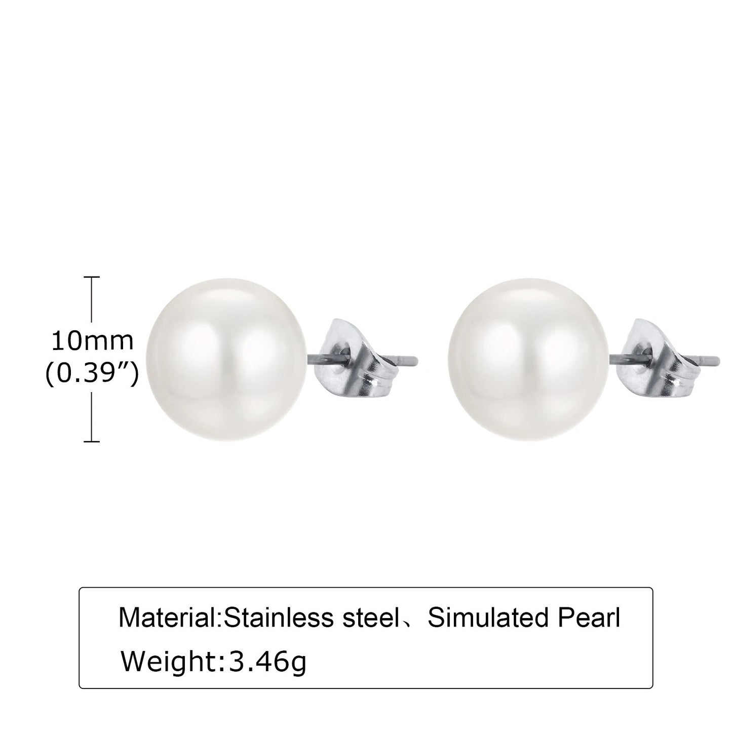 Women's Earrings Aretes para mujeres 10mm Simulated Pearl Earrings for Women, Simple Round Stud Earrings, Classic Vintage Simple Jewelry