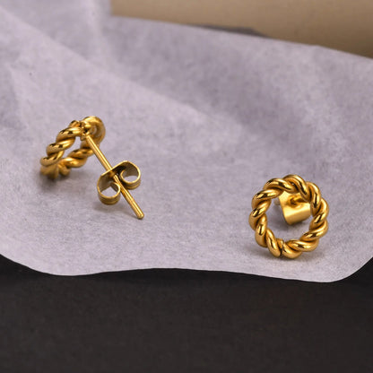 Women's Earrings Aretes para mujeres Gold Color Twisted Metal Rope Circle Earrings for Women, Simple Stainless Steel Stud Earrings, Minimalist Streetwear Jewelry