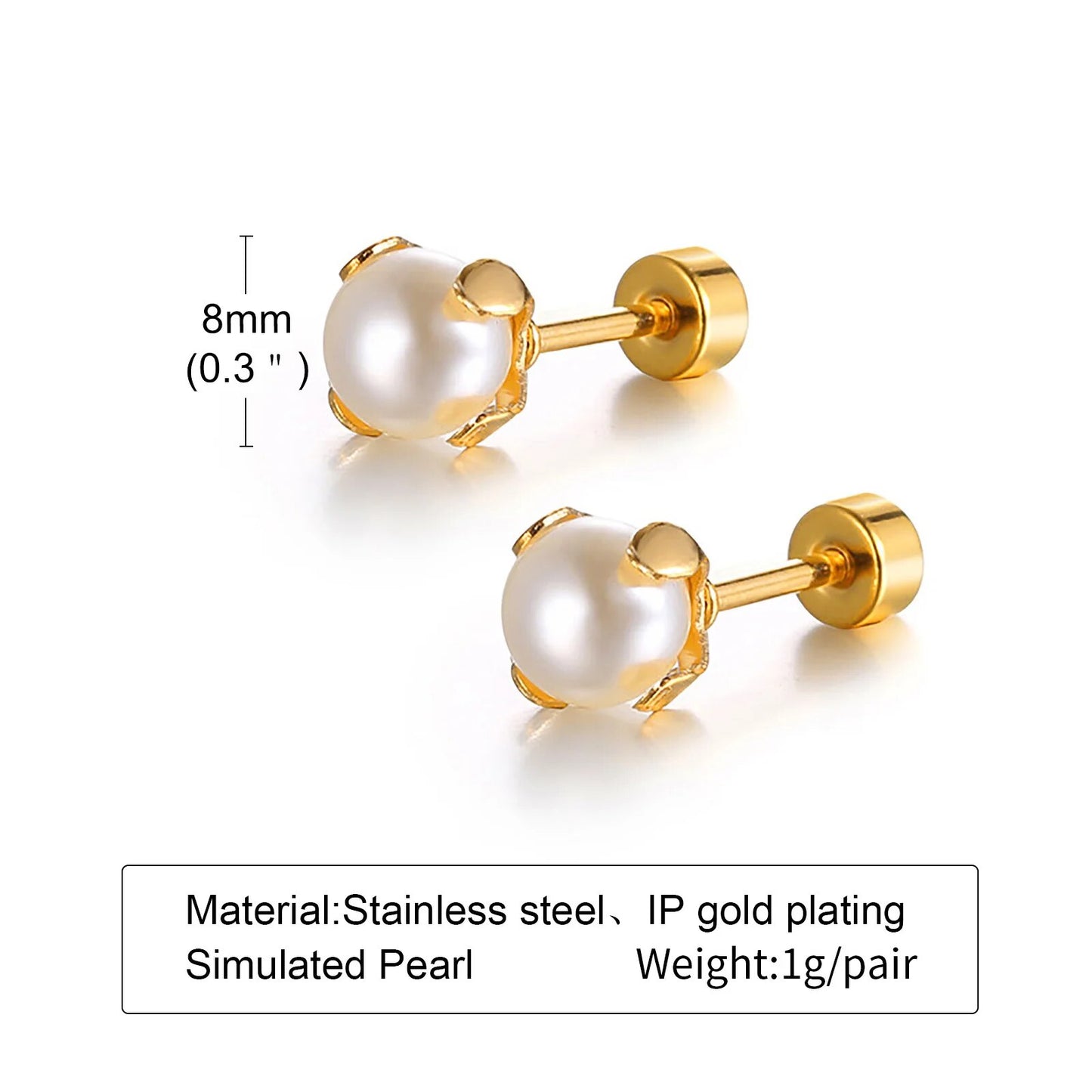 Women's Earrings Aretes para mujeres Simple Basic Stud Earrings for Women Men, Stainless Steel with Simulated Pearl Earrings, Casual Girl Boy Street Ear Jewelry
