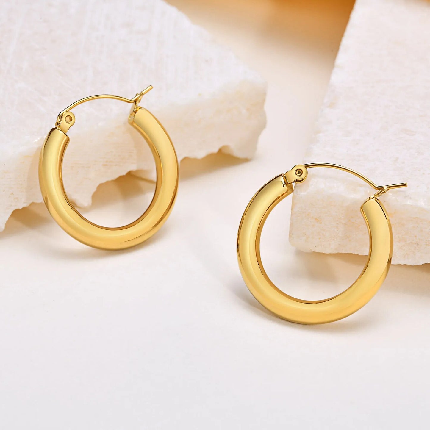 Women's Earrings Aretes para mujeres Simple Hoop Earrings for Women Lady Party Gifts Jewelry, High Polished Gold Color Stainless Steel Earring Accessories