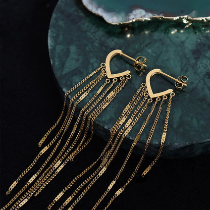 Women's Earrings Aretes para mujeres Elegant Long Tassel Drop Earrings for Women, Temperament Gold Color Stainless Steel Metal Earcuffs Jewelry, Femme Party Gift