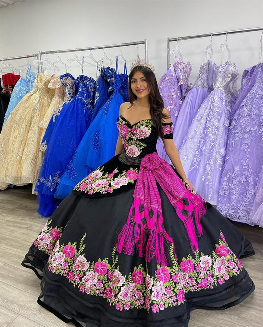 Quinceanera Dress Traditonal Mexican Ball Gown  Flower Appliques Lace Vestidos De 15 Años Wedding Gowns