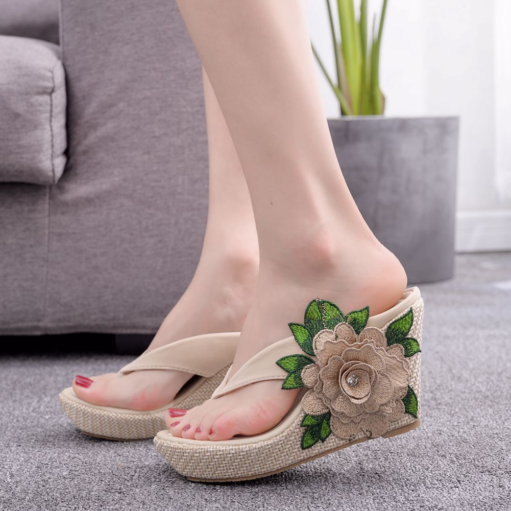 Woman Wedges Slippers Home Casual Beach Flip Flops Lady Sandals Summer Sexy High Heels