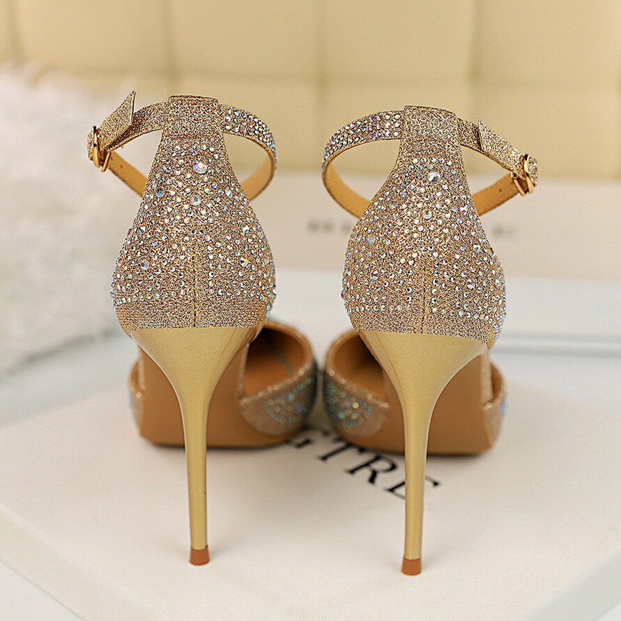 Buy White Bridal Heels Gold Crystals Block Heel Wedding Sandals Embellished  Shoes Ivory Bridal Shoes Women's Weddindg Shoes cindy Online in India - Etsy