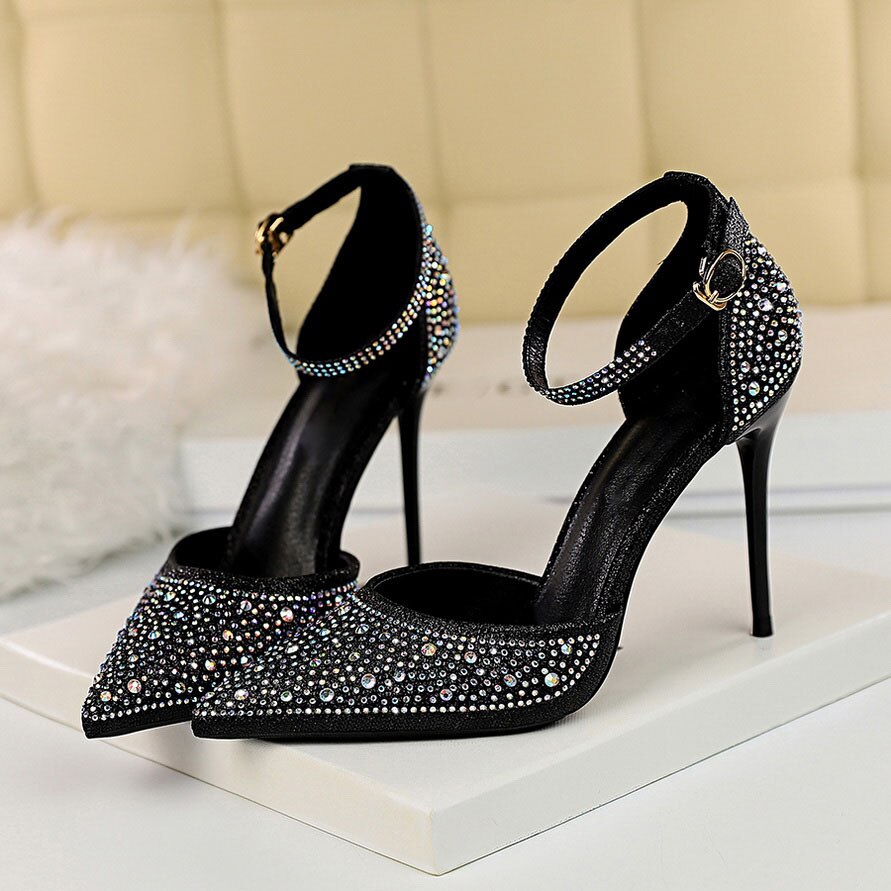 Peep Toe Black Glitter 5.5inch Heels, Women's Fashion, Footwear, Heels on  Carousell