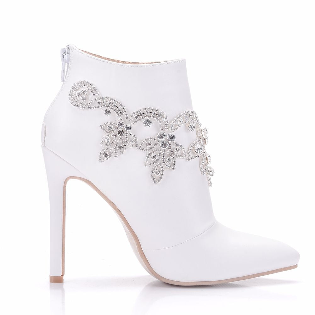 Booties Fashion Ankle Boots Sexy High Heels Zipper Shoes Woman Party Wedding Riding white