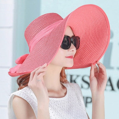 Hats for Women simple summer straw hat women big wide brim beach hat sun hat foldable sun block UV protection panama hat watermelon red