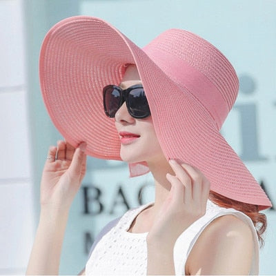 Hats for Women simple summer straw hat women big wide brim beach hat sun hat foldable sun block UV protection panama hat pink