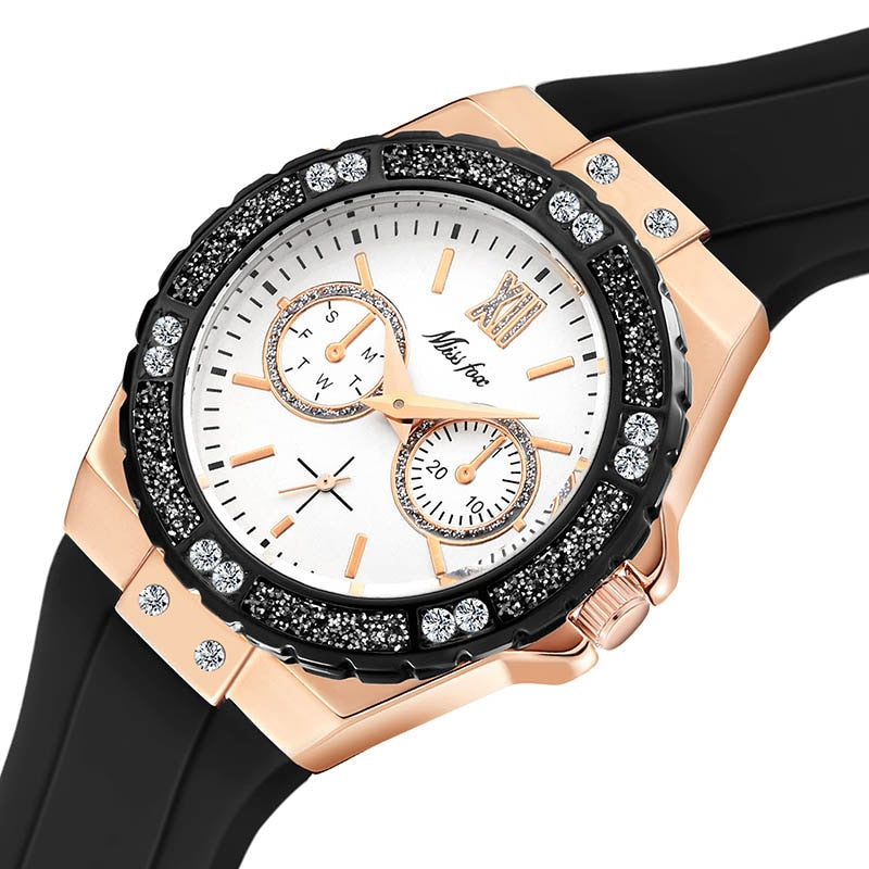 Women Watch Unique Chronograph Dress Rubber strap Watch female Classic Watch Hot For Valentine Reloj para Mujeres