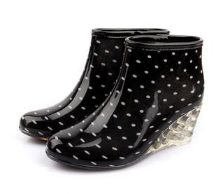 Rain Boots for Women Wedge Rain Boots Female Ankle High Heel Boots Rain Waterproof Wellies Boots Women Rubber Water Shoes