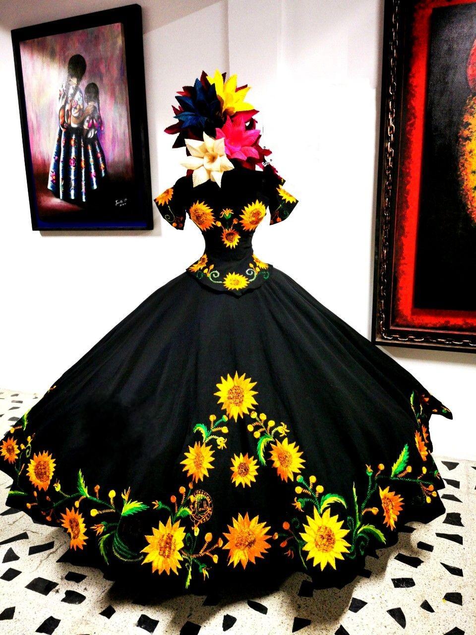 Quinceanera Dress Sunflowers Embroidery Mexican Prom Dresses Charro Off Shoulder Satin Ball Gown Sweet 16 Dress Vestidos